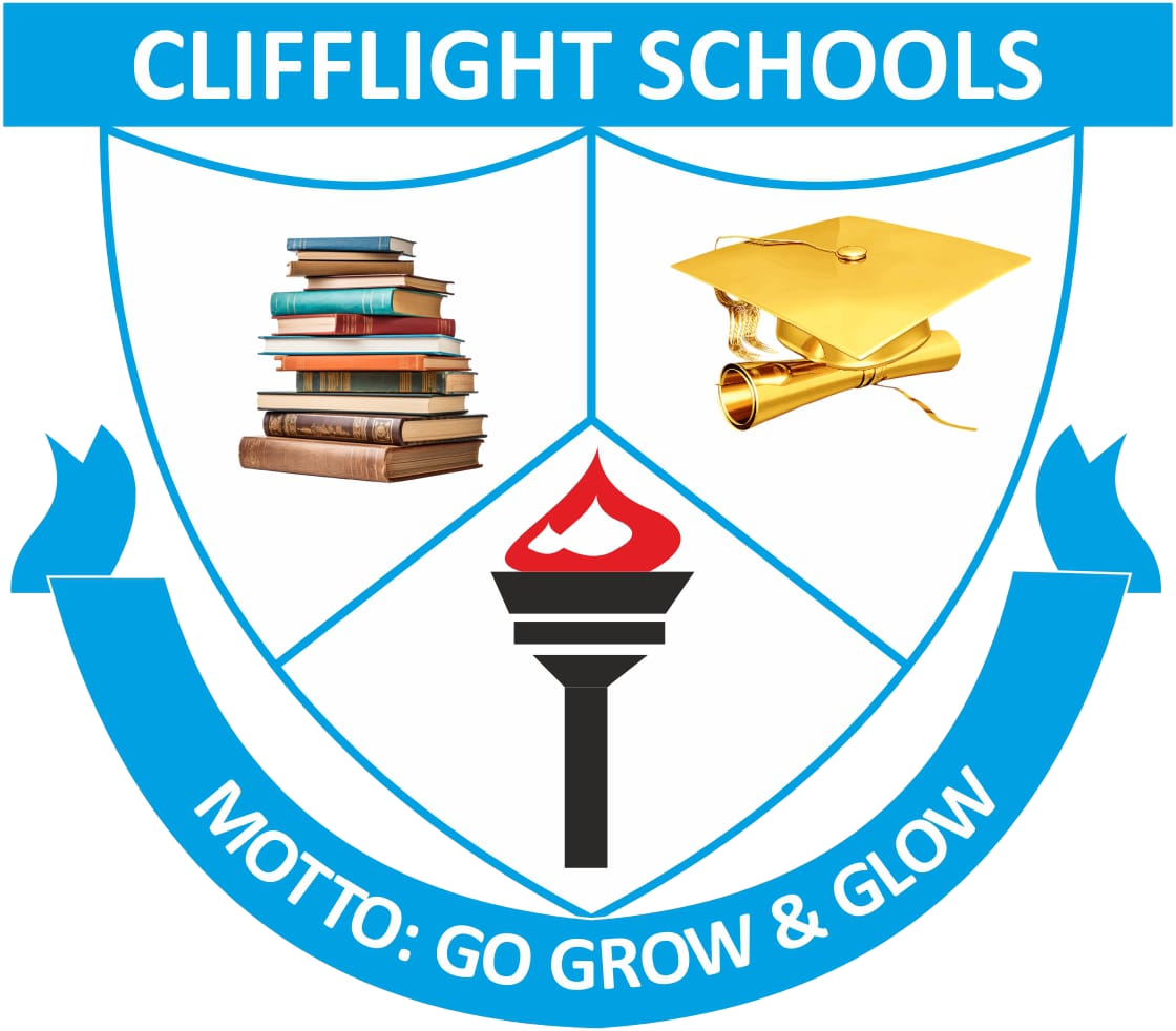 Clifflight Schools crest with books, a graduation cap and a torch